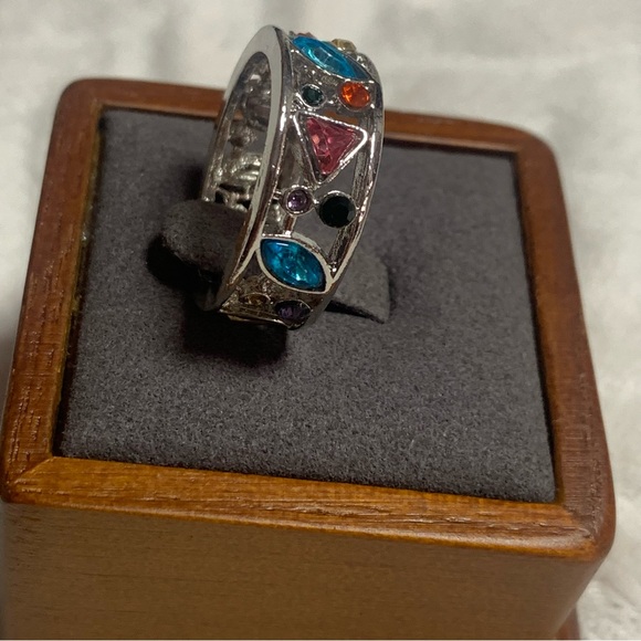 Geometric Multi-color Rhinestones Silver Plate Ring - Picture 3 of 7